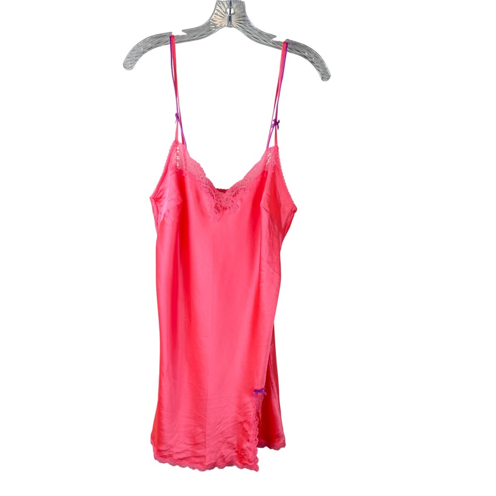 Victoria's Secret Satin Lace Slip Dress Pink Large Y2K Mini Chemise Nightgown